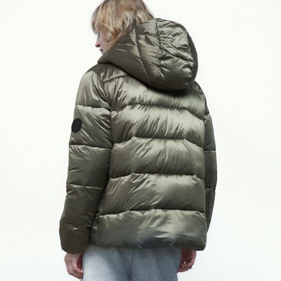 Zara Hooded Pocketed Lightweight Puffer Jacket Taupe Grey Large NWT - Picture 4 of 7